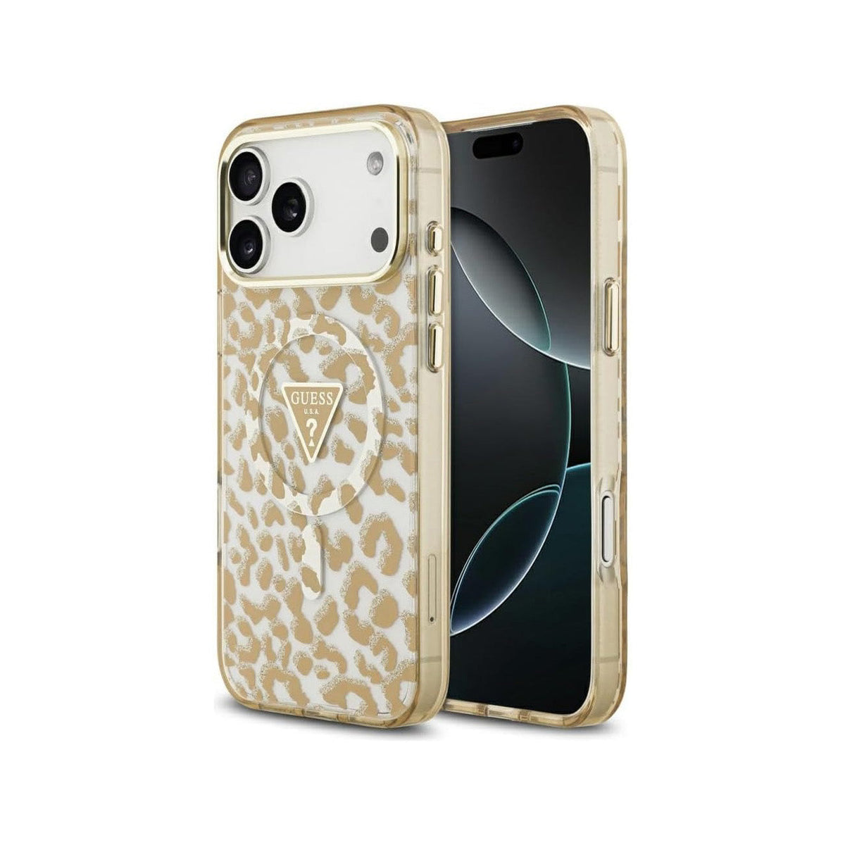 Guess Funda Leopardo para iPhone 17 Pro Max/18 Pro Max Compatible con MagSafe y Protección Anticaídas, Marrón con Brillos