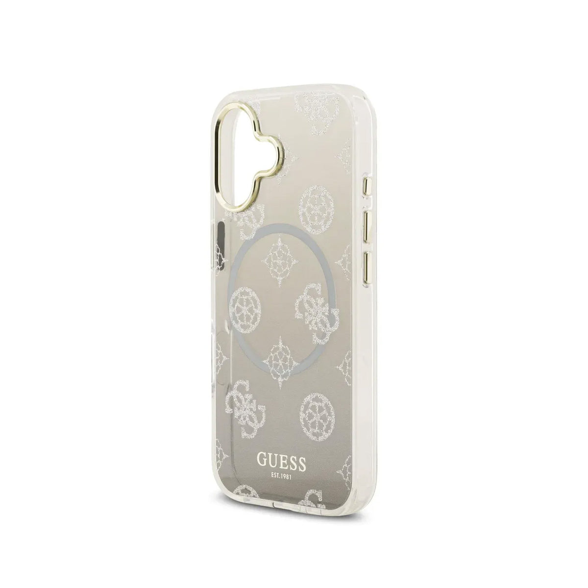 Guess Funda Peonía para iPhone 17 Compatible con MagSafe y Protección Anticaídas, Negra con Brillos