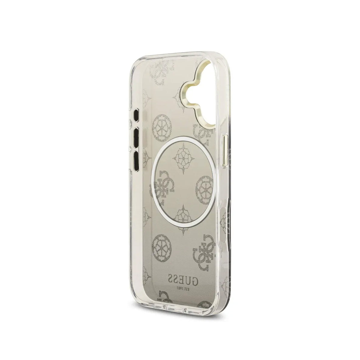 Guess Funda Peonía para iPhone 17 Compatible con MagSafe y Protección Anticaídas, Negra con Brillos