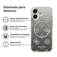 Guess Funda Peonía para iPhone 17 Compatible con MagSafe y Protección Anticaídas, Negra con Brillos