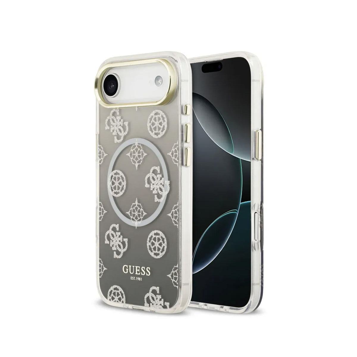 GUESS Funda Peonía para iPhone Air Compatible con MagSafe y Protección Anticaídas, Negra con Brillos