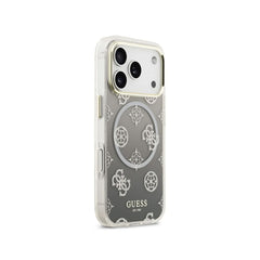 Guess Funda Peonía para iPhone 17 Pro Compatible con MagSafe y Protección Anticaídas, Negra con Brillos