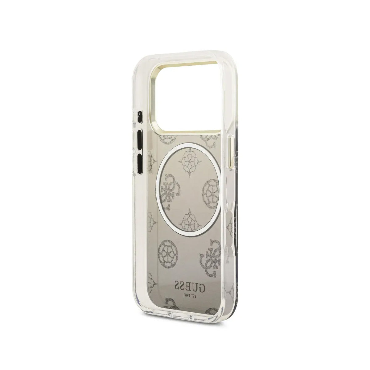 GUESS Funda Peonía para iPhone 17 Pro/18 Pro Compatible con MagSafe, Negra con Brillos