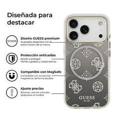 Guess Funda Peonía para iPhone 17 Pro Compatible con MagSafe y Protección Anticaídas, Negra con Brillos