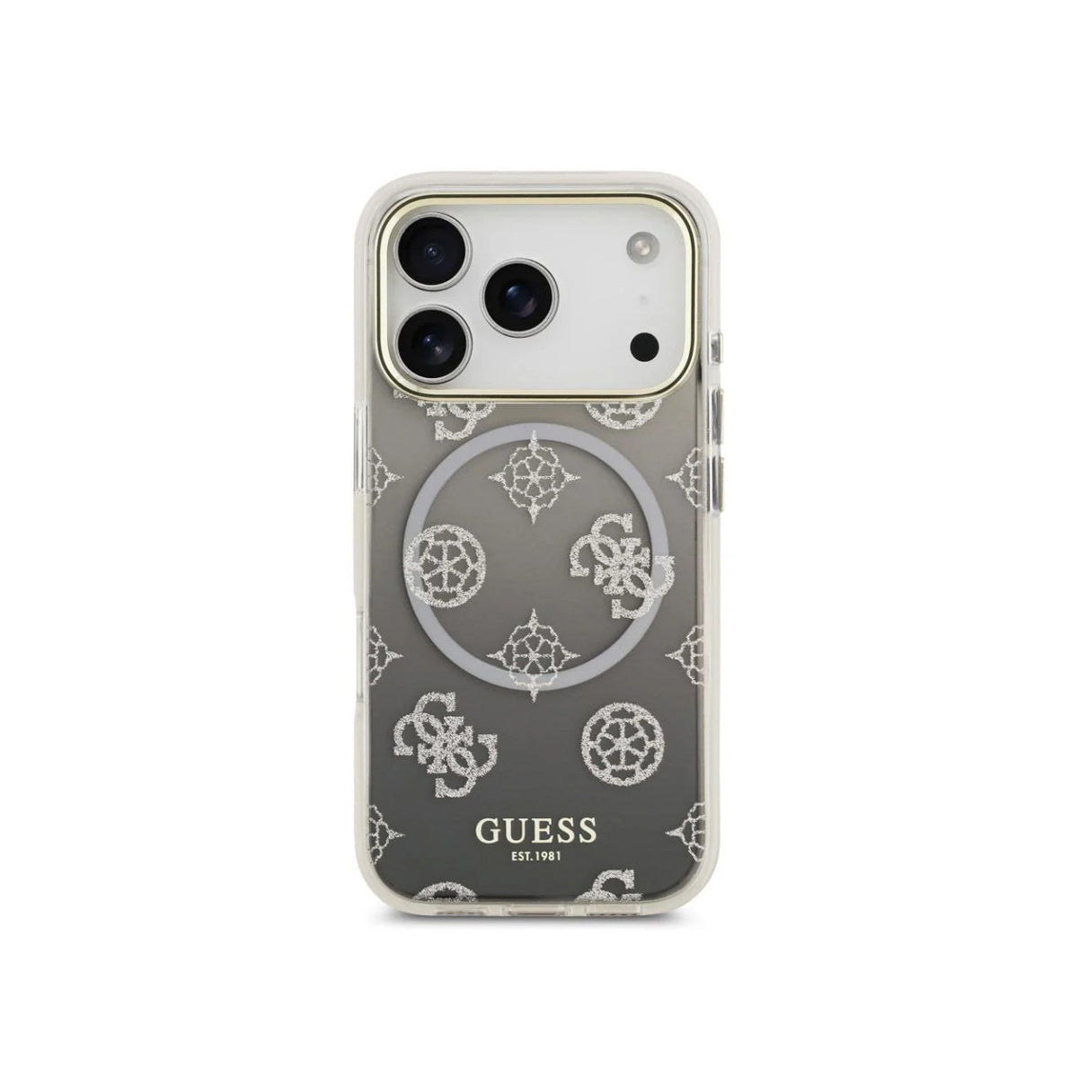 GUESS Funda para iPhone 17 Pro Max – Carcasa PC+TPU con MagSafe Peonía Negra con Brillos, Diseño Elegante y Ajuste Preciso
