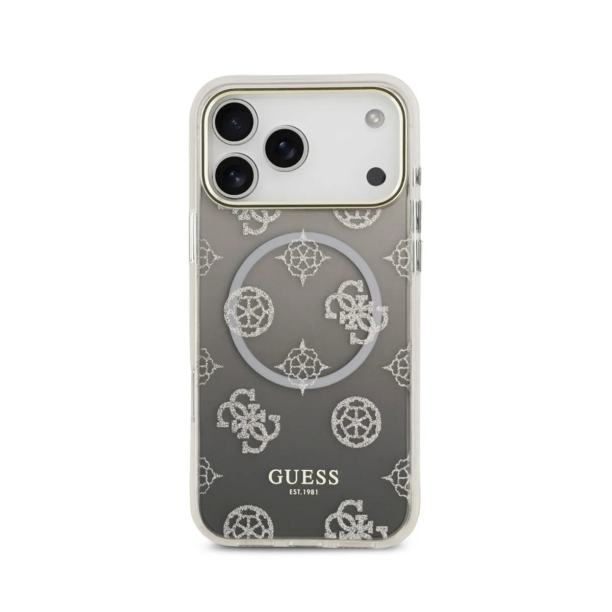GUESS Funda Peonía para iPhone 17 Pro Max/18 Pro Max Compatible con MagSafe y Protección Anticaídas, Negra con Brillos