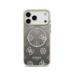 GUESS Funda Peonía para iPhone 17 Pro Max Compatible con MagSafe y Protección Anticaídas, Negra con Brillos
