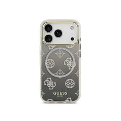 GUESS Funda para iPhone 17 Pro Max – Carcasa PC+TPU con MagSafe Peonía Negra con Brillos, Diseño Elegante y Ajuste Preciso