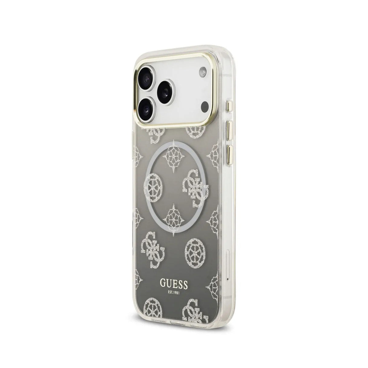 GUESS Funda Peonía para iPhone 17 Pro Max/18 Pro Max Compatible con MagSafe y Protección Anticaídas, Negra con Brillos