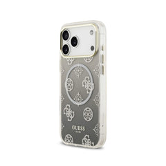 GUESS Funda Peonía para iPhone 17 Pro Max Compatible con MagSafe y Protección Anticaídas, Negra con Brillos