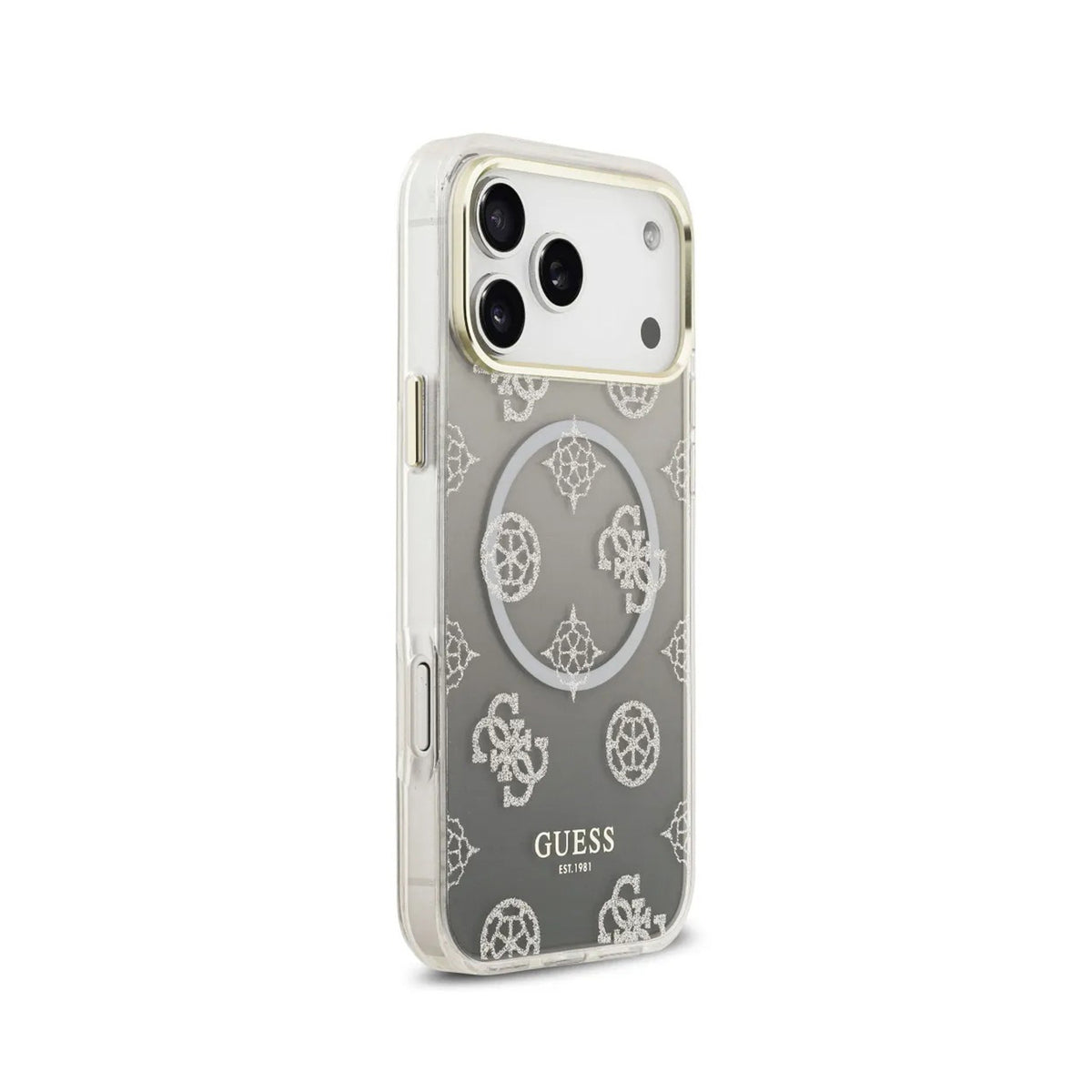 GUESS Funda Peonía para iPhone 17 Pro Max/18 Pro Max Compatible con MagSafe y Protección Anticaídas, Negra con Brillos
