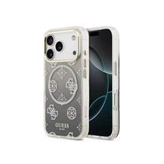 GUESS Funda para iPhone 17 Pro Max – Carcasa PC+TPU con MagSafe Peonía Negra con Brillos, Diseño Elegante y Ajuste Preciso