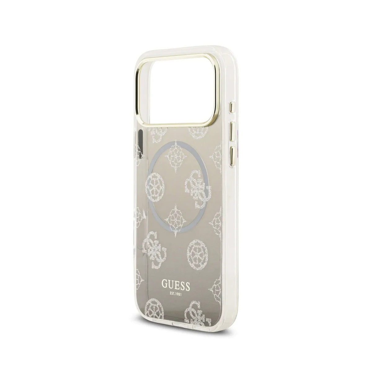 GUESS Funda Peonía para iPhone 17 Pro Max/18 Pro Max Compatible con MagSafe y Protección Anticaídas, Negra con Brillos