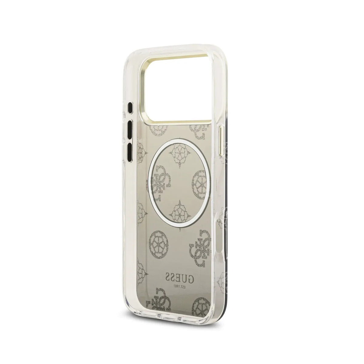GUESS Funda Peonía para iPhone 17 Pro Max/18 Pro Max Compatible con MagSafe y Protección Anticaídas, Negra con Brillos