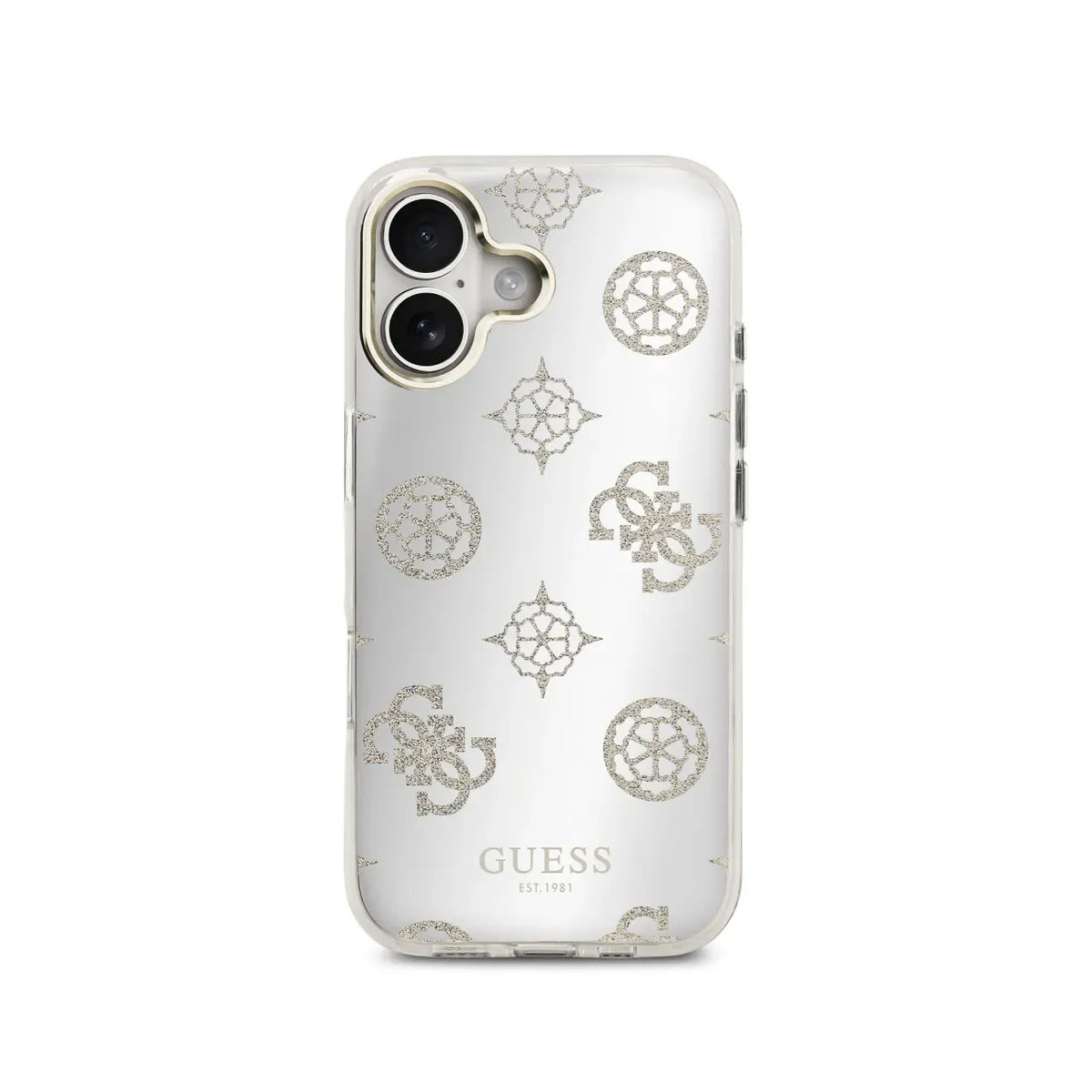 GUESS iPhone 16 Case – TPU Case with MagSafe, Peony Mirror with Gold Glitter, Elegant Design and Precise Fit