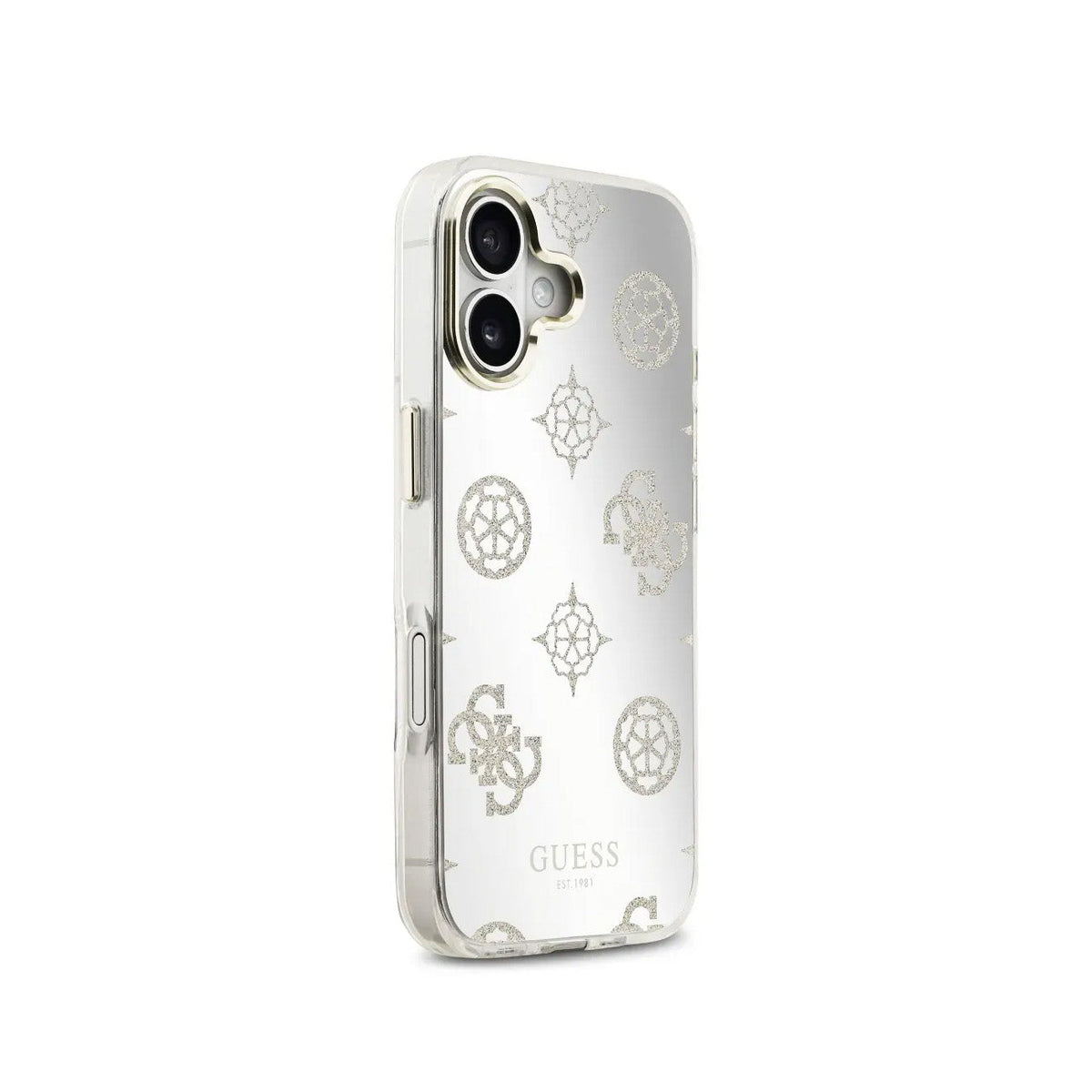 GUESS iPhone 16 Case – TPU Case with MagSafe, Peony Mirror with Gold Glitter, Elegant Design and Precise Fit