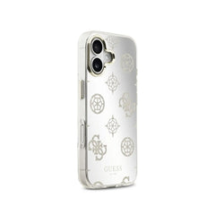 GUESS Funda Espejo Peonías para iPhone 16 Compatible con MagSafe y Protección Anticaídas, Brillos Dorados