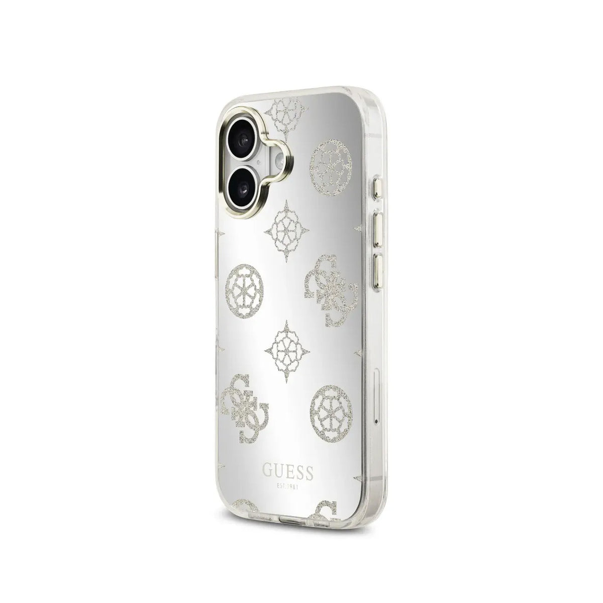 GUESS iPhone 16 Case – TPU Case with MagSafe, Peony Mirror with Gold Glitter, Elegant Design and Precise Fit