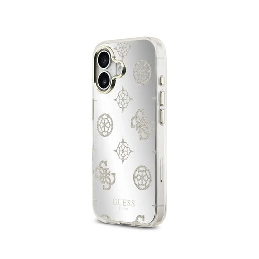 GUESS Funda para iPhone 16 – Carcasa de TPU con MagSafe Espejo Peonías con Brillos Dorado, Diseño Elegante y Ajuste Preciso