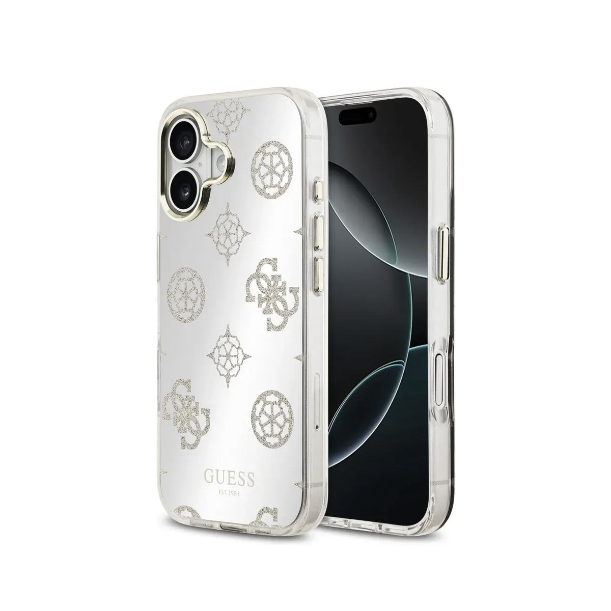 GUESS iPhone 16 Case – TPU Case with MagSafe, Peony Mirror with Gold Glitter, Elegant Design and Precise Fit