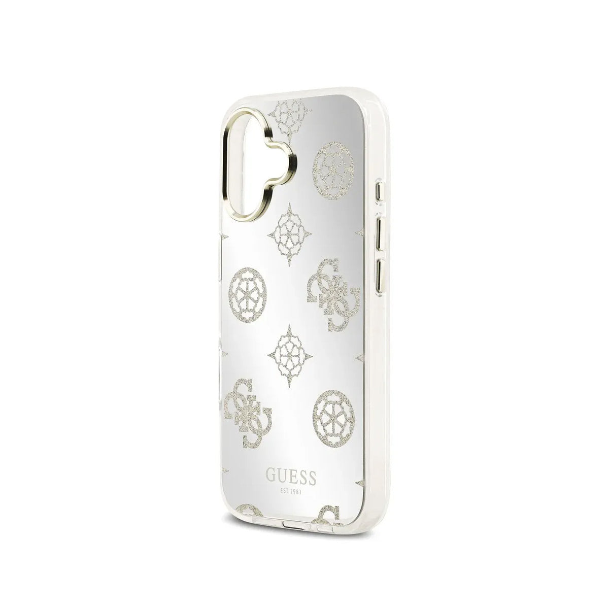 GUESS iPhone 16 Case – TPU Case with MagSafe, Peony Mirror with Gold Glitter, Elegant Design and Precise Fit