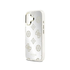 GUESS Funda Espejo Peonías para iPhone 16 Compatible con MagSafe y Protección Anticaídas, Brillos Dorados