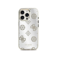 GUESS Funda para iPhone 16 Pro Max – Carcasa de TPU con MagSafe Espejo Peonías con Brillos Dorado, Diseño Elegante y Ajuste Preciso