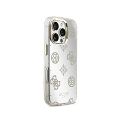 GUESS Funda para iPhone 16 Pro Max – Carcasa de TPU con MagSafe Espejo Peonías con Brillos Dorado, Diseño Elegante y Ajuste Preciso