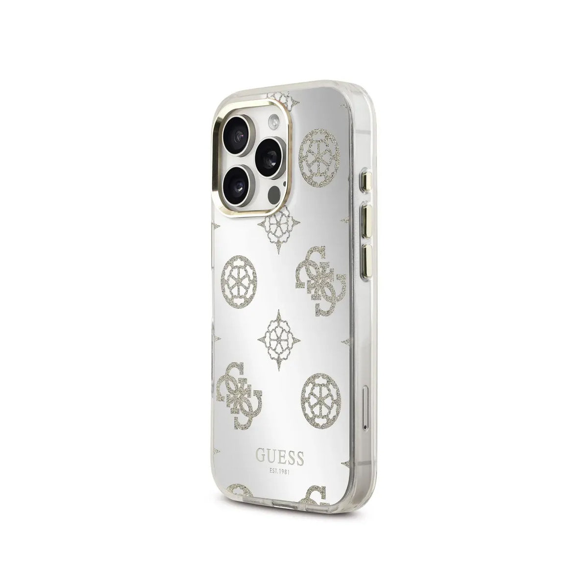 GUESS Case for iPhone 16 Pro Max - TPU Case with MagSafe Peonies Mirror with Gold Glitter, Elegant Design and Precise Fit