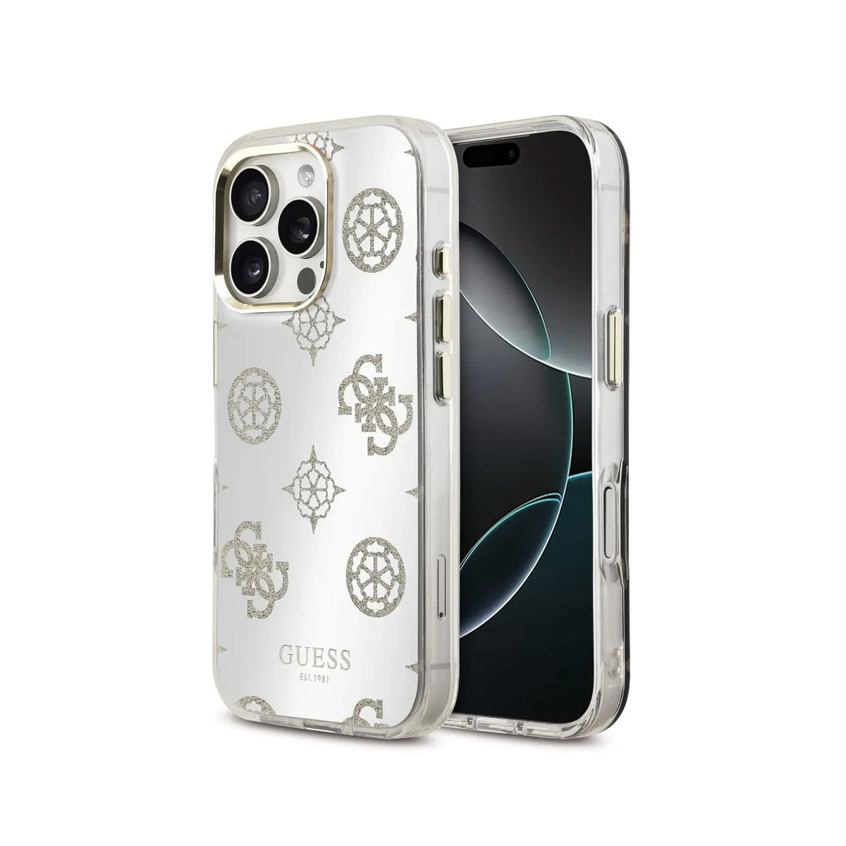 GUESS Case for iPhone 16 Pro Max - TPU Case with MagSafe Peonies Mirror with Gold Glitter, Elegant Design and Precise Fit