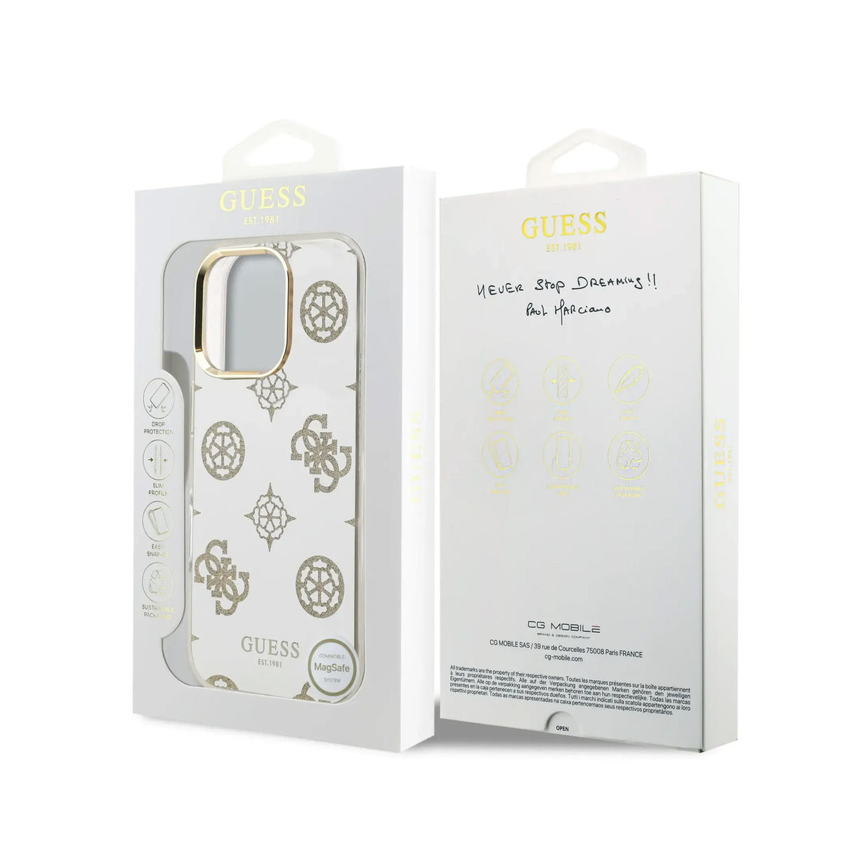 GUESS Case for iPhone 16 Pro Max - TPU Case with MagSafe Peonies Mirror with Gold Glitter, Elegant Design and Precise Fit