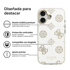 Guess Funda Espejo Peonías para iPhone 17 Compatible con MagSafe y Protección Anticaídas, Brillos Dorados
