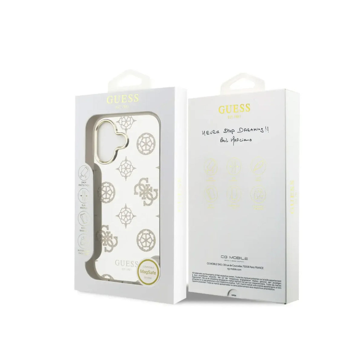 Guess iPhone 17 Case – TPU Case with MagSafe, Peonies Mirror Design with Gold Glitter, Drop Protection and Precise Fit
