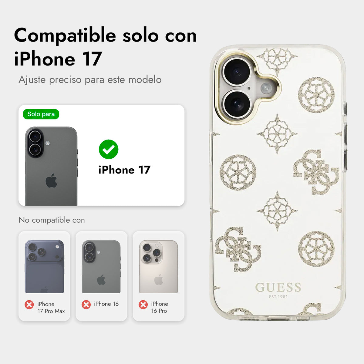 Guess iPhone 17 Case – TPU Case with MagSafe, Peonies Mirror Design with Gold Glitter, Drop Protection and Precise Fit