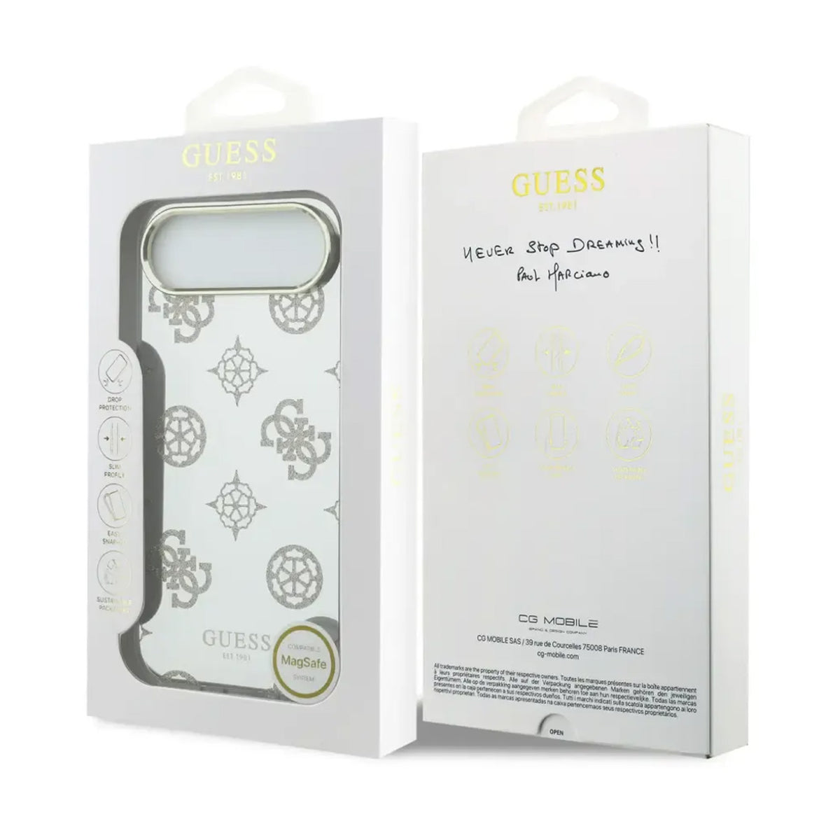 GUESS iPhone 17 Air Case – TPU Case with MagSafe Peonies Mirror with Gold Glitter, Elegant Design and Precise Fit