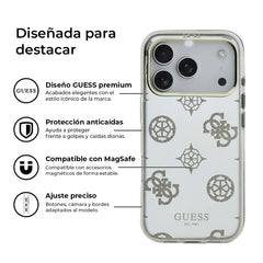 Guess Funda Espejo Peonías para iPhone 17 Pro Compatible con MagSafe y Protección Anticaídas, Brillos Dorados