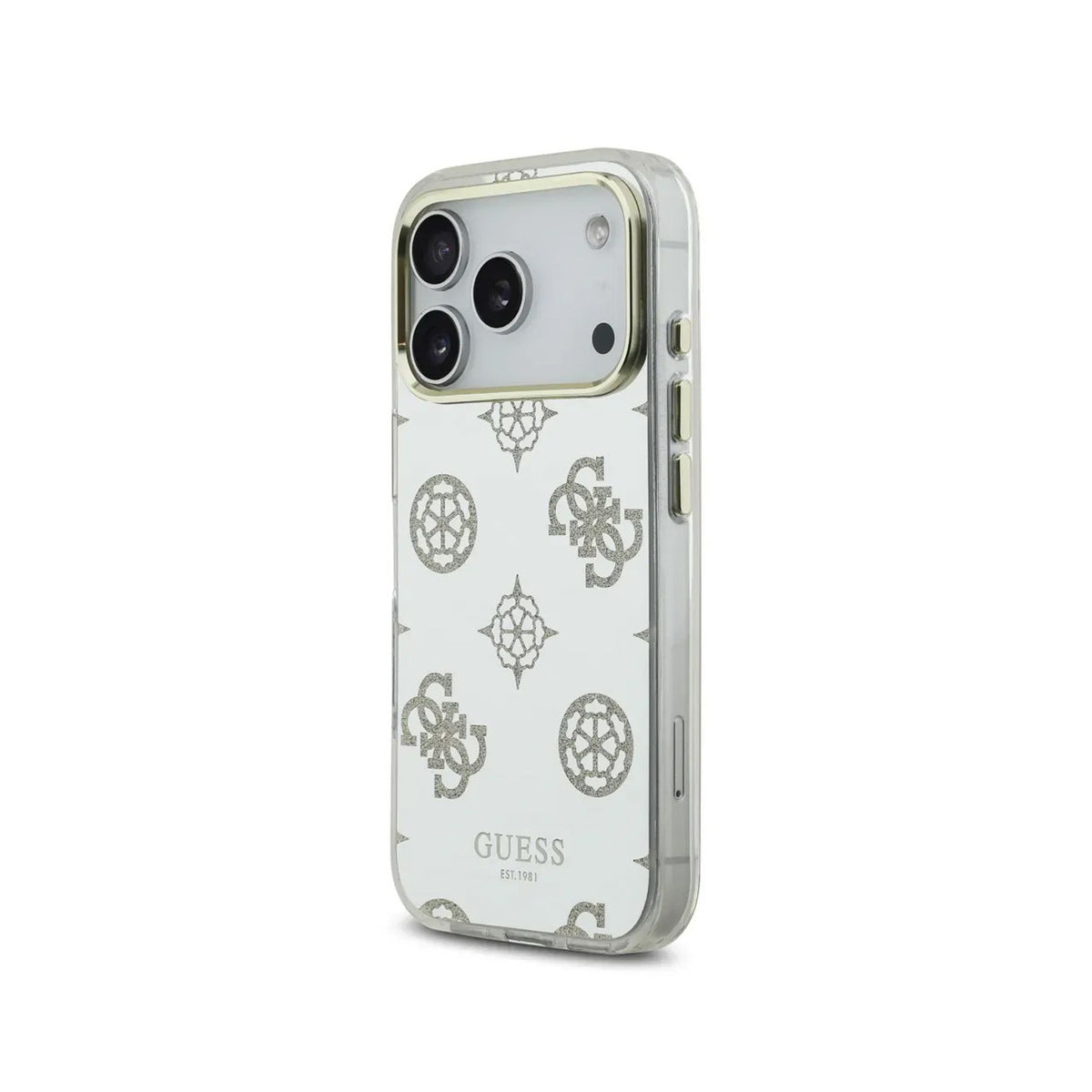 Guess iPhone 17 Pro Case – TPU Case with MagSafe, Peony Mirror Design with Golden Glitter, Drop Protection and Precise Fit