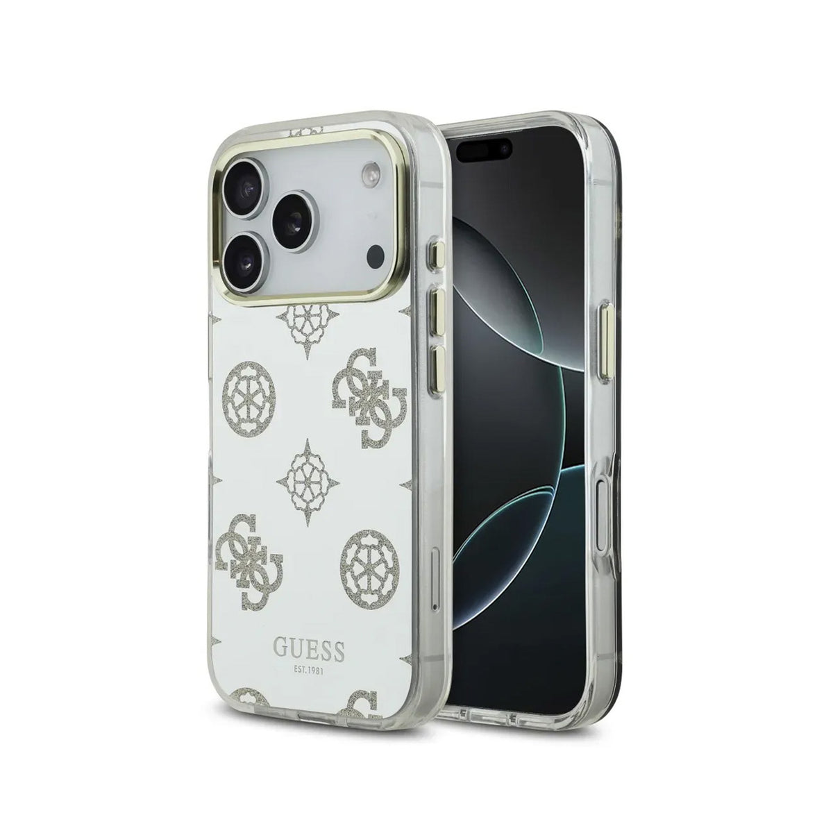 Guess iPhone 17 Pro Case – TPU Case with MagSafe, Peony Mirror Design with Golden Glitter, Drop Protection and Precise Fit