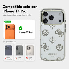 Guess Funda Espejo Peonías para iPhone 17 Pro Compatible con MagSafe y Protección Anticaídas, Brillos Dorados