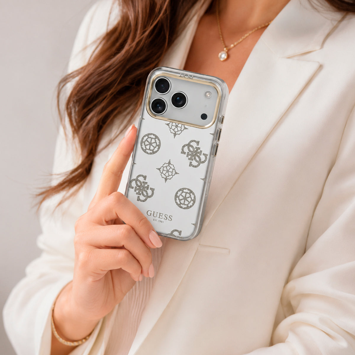 Guess Case for iPhone 17 Pro Max - TPU Case with MagSafe, Peony Mirror Design with Gold Glitter, Drop Protection and Precise Fit