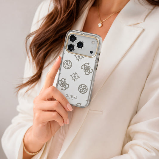 Guess Funda Espejo Peonías para iPhone 17 Pro Max Compatible con MagSafe y Protección Anticaídas, Brillos Dorados