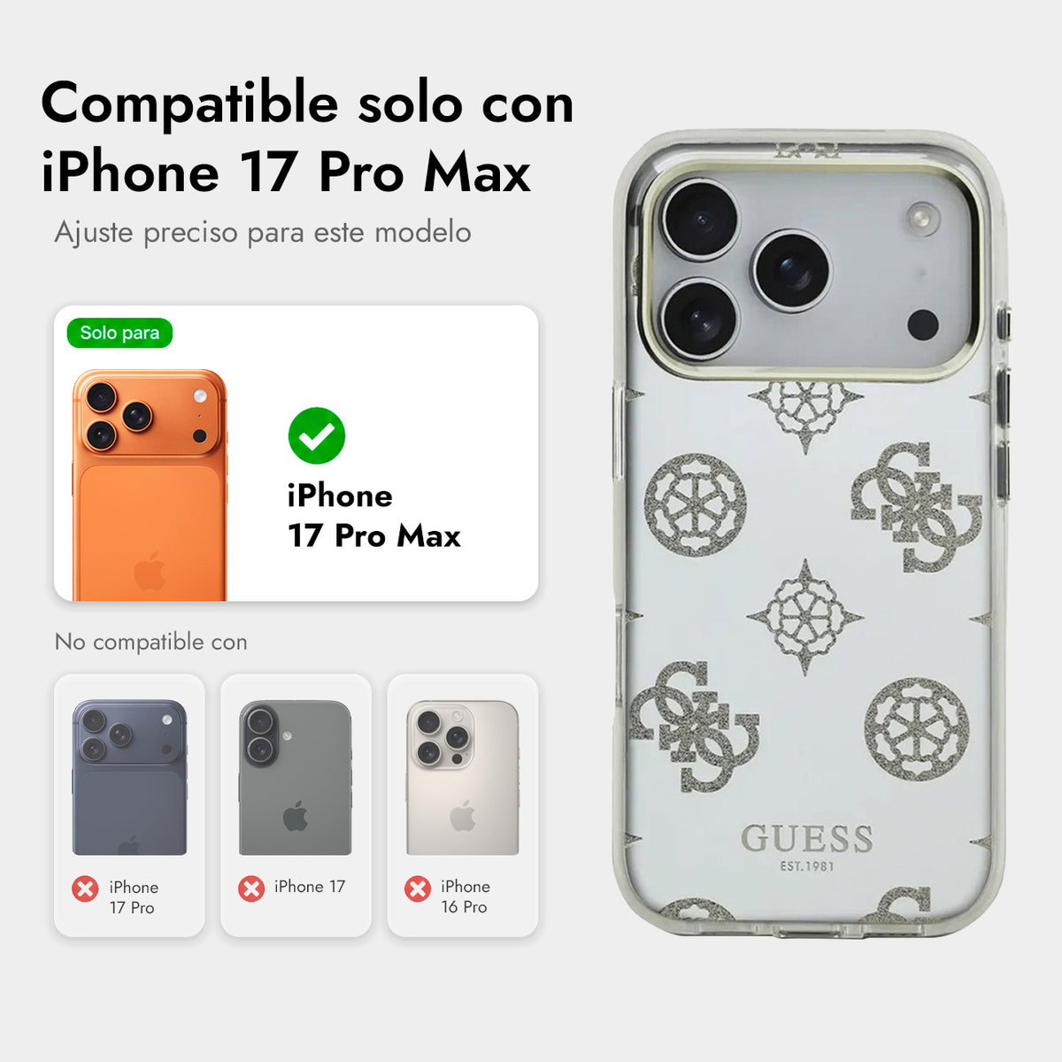 Guess Case for iPhone 17 Pro Max - TPU Case with MagSafe, Peony Mirror Design with Gold Glitter, Drop Protection and Precise Fit