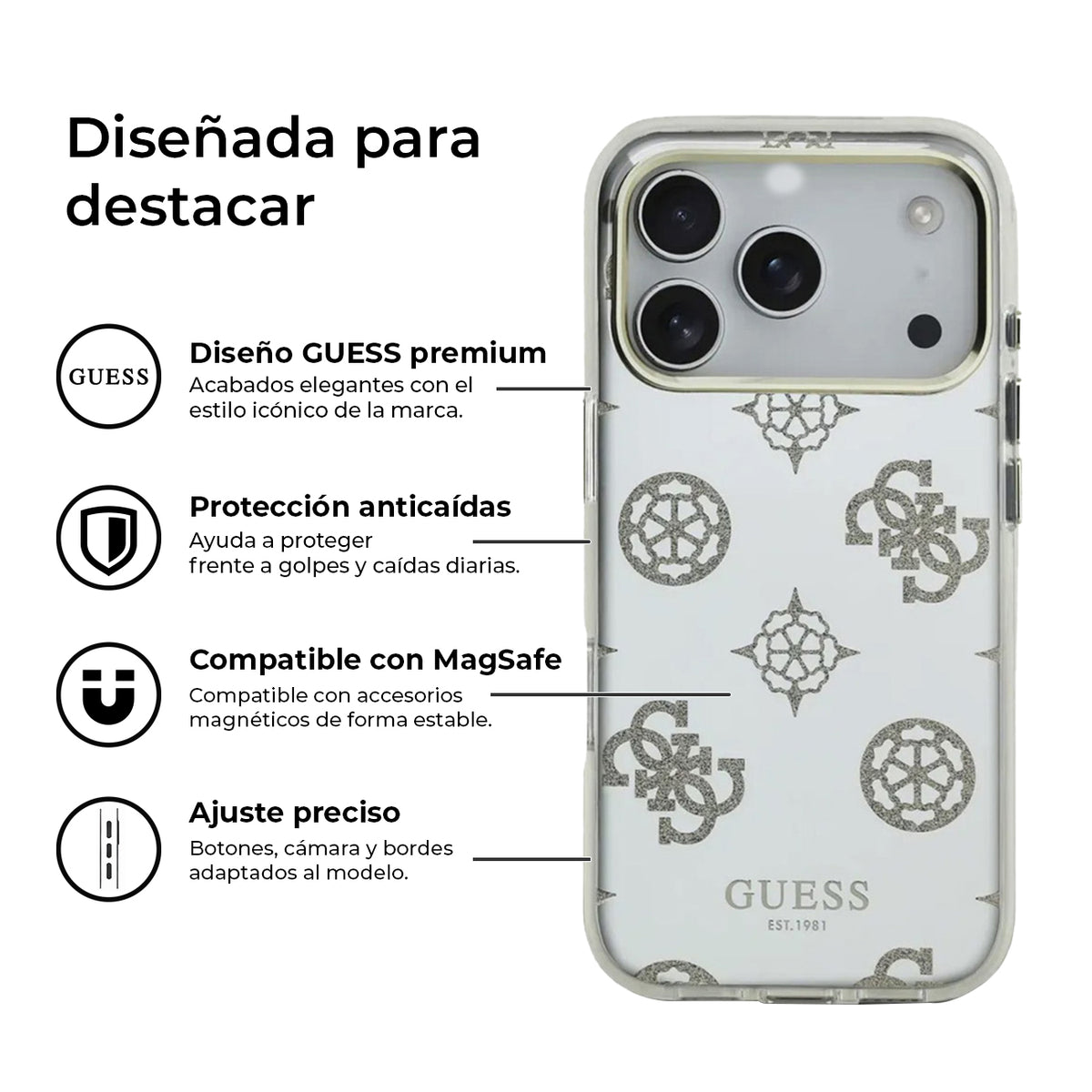 Guess Case for iPhone 17 Pro Max - TPU Case with MagSafe, Peony Mirror Design with Gold Glitter, Drop Protection and Precise Fit