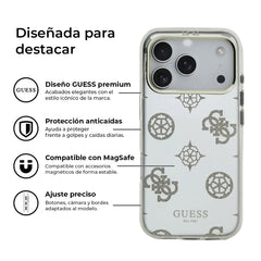 Guess Funda Espejo Peonías para iPhone 17 Pro Max Compatible con MagSafe y Protección Anticaídas, Brillos Dorados