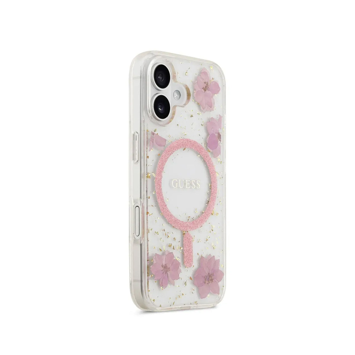 Guess iPhone 17 Case – MagSafe Compatible Cover, Pink Floral Design with Gold Accents, Drop Protection and Precise Fit