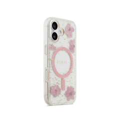 Guess Funda Flores Rosas para iPhone 17 Compatible con MagSafe y Protección Anticaídas, Detalles Dorados