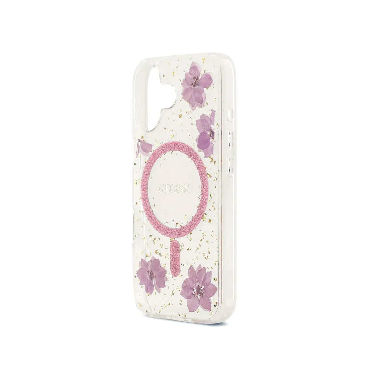 Guess iPhone 17 Case – MagSafe Compatible Cover, Pink Floral Design with Gold Accents, Drop Protection and Precise Fit