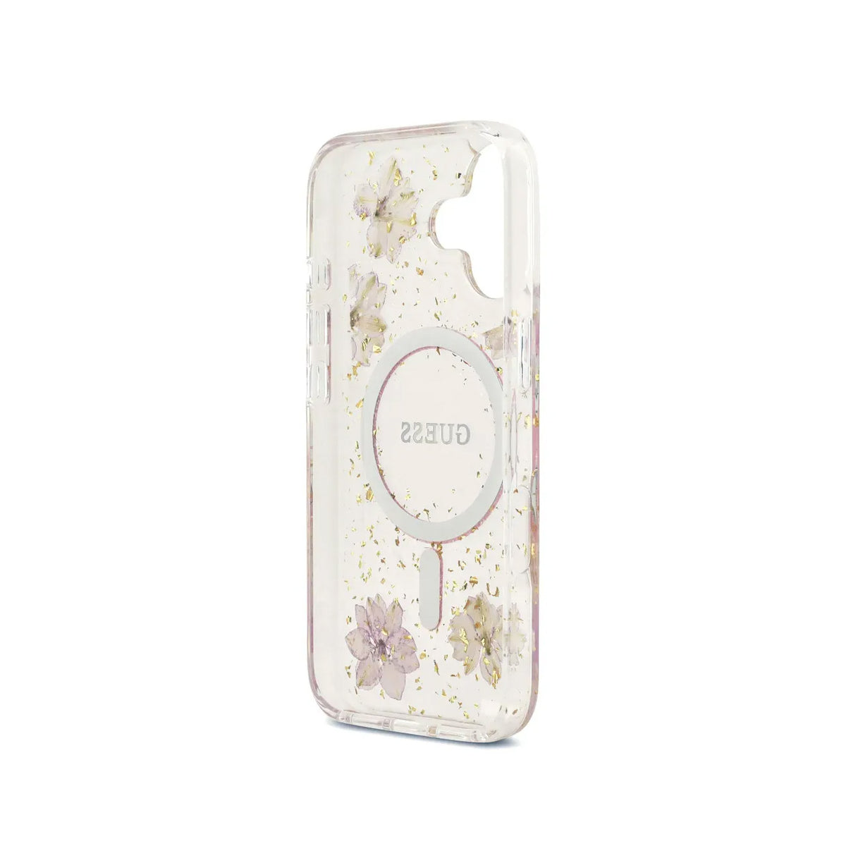 Guess iPhone 17 Case – MagSafe Compatible Cover, Pink Floral Design with Gold Accents, Drop Protection and Precise Fit