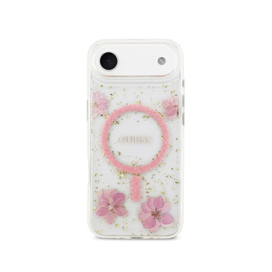 GUESS Funda para iPhone Air – Carcasa con MagSafe con Flores Rosas y Detalles Dorados, Diseño Elegante y Ajuste Preciso