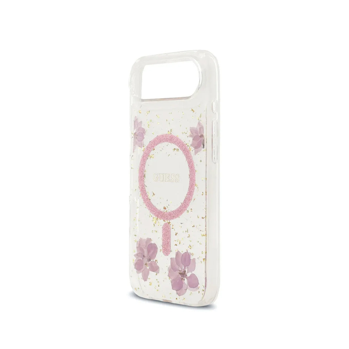 GUESS iPhone 17 Air Case – MagSafe Case with Pink Flowers and Gold Details, Elegant Design and Precise Fit